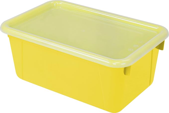 Storex Small Cubby Bins – Plastic Storage Containers for Classroom with Non-Snap Lid, 12.2 x 7.8 x 5.1 inches, Yellow, 5-Pack (62410A05C)