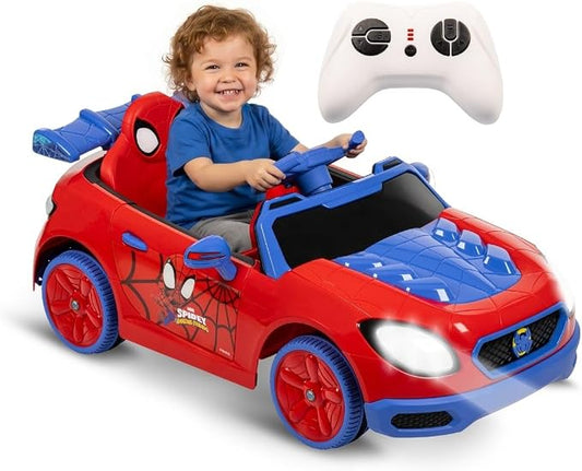 Huffy Marvel Spiderman 12V Ride-On Car, Ages 3–5, Parent Remote Control, Forward & Reverse, Realistic Sounds, Spidey and His Amazing Friends, Max 2.8 MPH