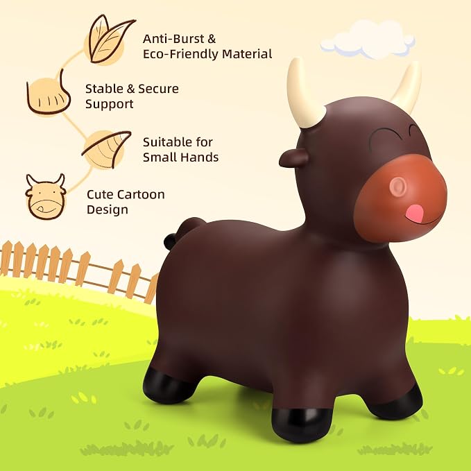 Bouncy Animal Hopping Toys, Inflatable Horse Animal Hopper Ride-On, Inflatable Bull Riding Toys for Boys Girls, Birthday Gift for 18 Months 2 3 4 5 6 Years Old Toddler