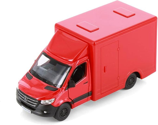 KiNSMART - Mercedes-Benz Sprinter Cargo Van 1:48 O Scale 5" Die Cast Metal Model Toy Van, Pull-Back Action (Red Box Truck)