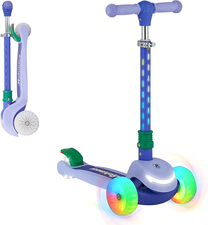 Rahmory Kids Scooter for Boys Girls Ages 3-8, 3 Wheel Light Up Toddler Kick Scooter with 20 Dynamic LED Modes, Foldable Adjustable Height, Extra Wide Deck, Lean to Steer Outdoor Toy Gift
