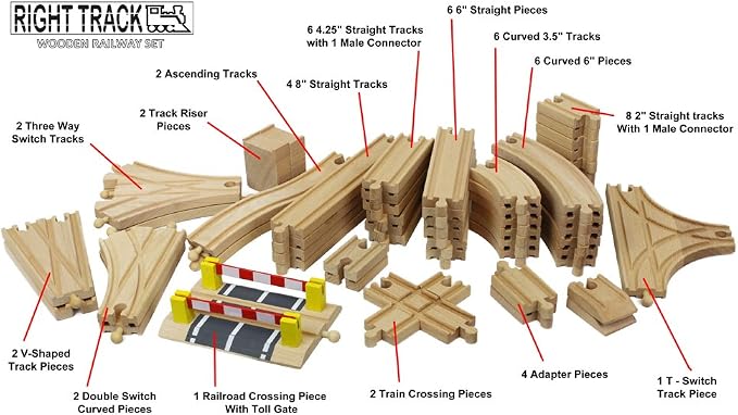 Right Track Toys Wooden Train Track Deluxe Set: 56 Premium Wood Pieces 100% Compatible with Thomas - All Tracks and No Fillers