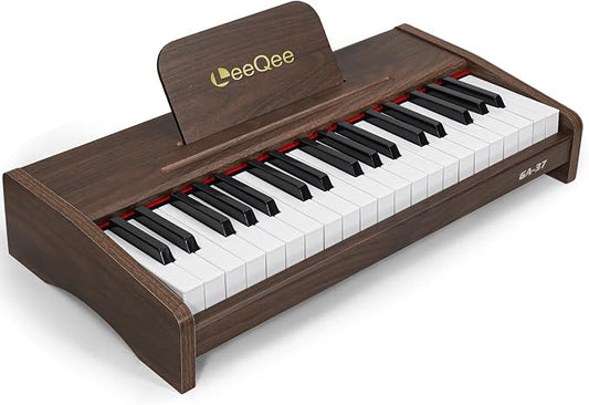 LeeQee 37-Key Wooden Kids Piano Keyboard Education Instrument Toy for Kids | Electronic Music Toy with Pro Sound, Educational Learning Modes - Best Toddler Educational Gift for Musicians 3+