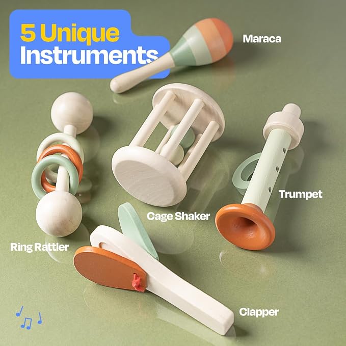 Montessori Toddler Musical Instruments Set for Ages 3+, Wooden Music Toys That Build Coordination, Rhythm & Sensory Skills by Playfully