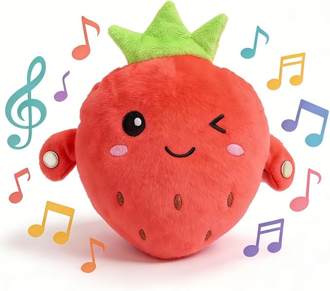 Soft Plush Musical Sensory Toy, Interactive Plush Toy with Sounds, Skin Touch Activated Sound Doll, Dual Mode Educational Toy, Fruit Style Gift for Baby Kids Boys Girls All Ages(Pink Strawberry)