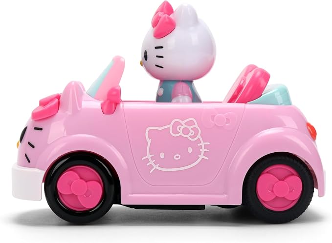 Jada Hello Kitty RC Car 1:32 Scale Vehicle – Simple Function Remote Control Pink Convertible with Non-Removable Figure Toys