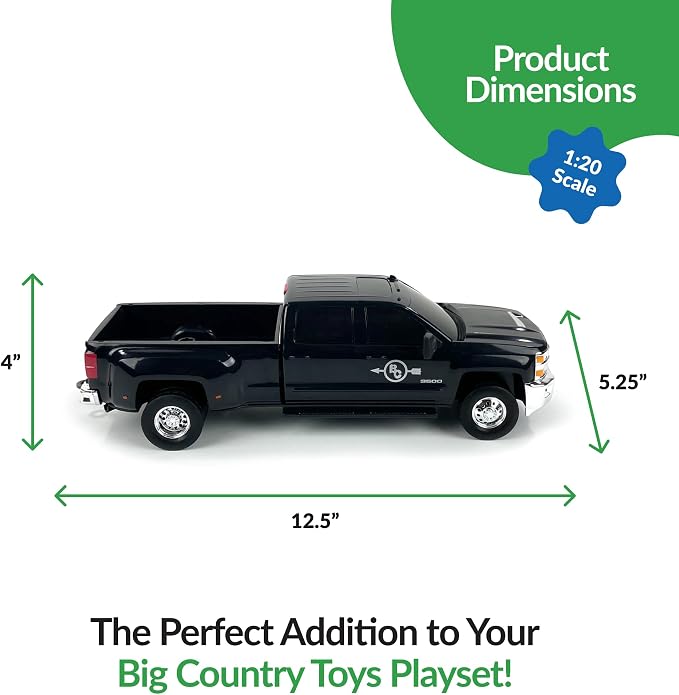 Big Country Toys Realistic Chevrolet Silverado Dually Truck Toy & Trailer Hitch, 1:20 Scale Farm Toys for 3 Year Old Boys