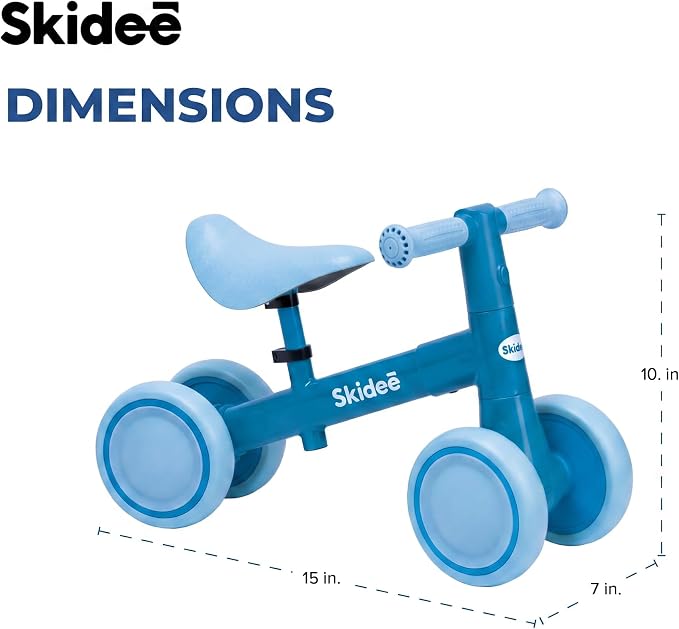 SKIDEE Toddler Balance Bike 1-3, 4-Wheel Balance Bike with Rare Light-Motion-Activated LED Wheels, Adjustable Height & Child Safe Steering, Lightweight Ride-On Toy Training Bike for Boys & Girls