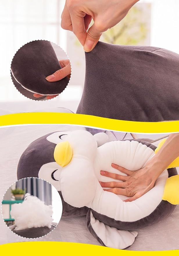 Stuffed Penguin Animal Plush Toy 12 Inch Gray Animal Stuffed Plushies Super Soft Cute Cuddly Pillow Cushion Stuff Dolls Birthday Gifts for Children Kids Boys Girls Room Decor Bedtime, 12Inches