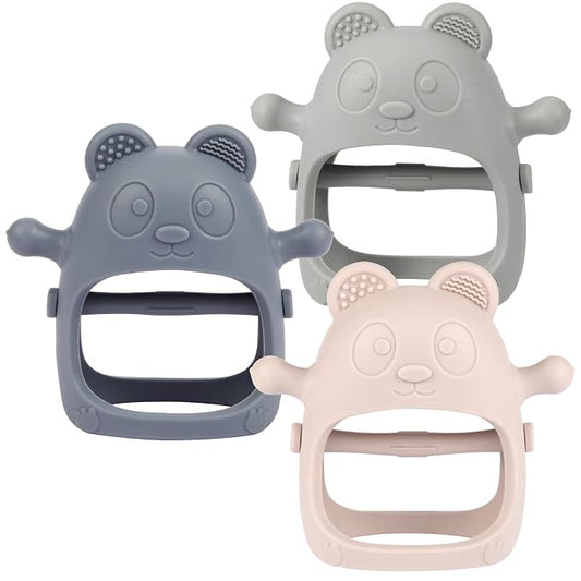 Eascrozn 3 Pack Baby Teething Toys Over 3 Months, Food Grade Silicone Teething Mitten for Babies, Anti Dropping Wrist Hand Baby Teether Chew Toys for Sucking Needs, BPA Free