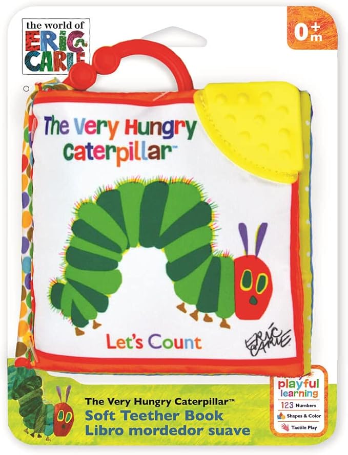 KIDS PREFERRED Let's Count Soft Book - World of Eric Carle the Very Hungry Caterpillar Baby on the Go Clip Teething Crinkle Soft Sensory Book for Babies, 5.25x5.25 Inch (Pack of 12)