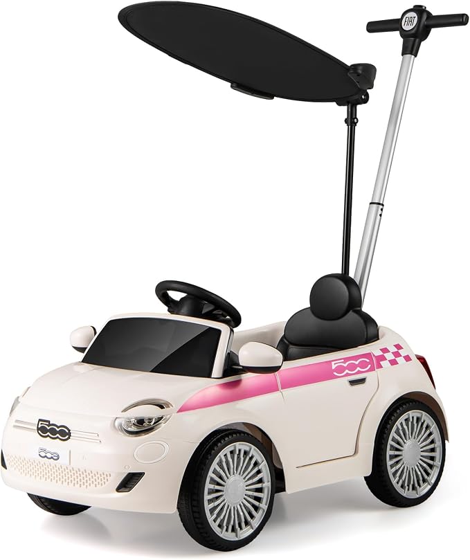 Licensed Fiat 500 Ride on Push Car by INFANS, 3 in 1 Baby Stroller Sliding Walking Car with Retractable Footrest, Parent Control Handle, Horn, Foot-to-Floor Toys for Kids Toddlers 18 Month+ (White)