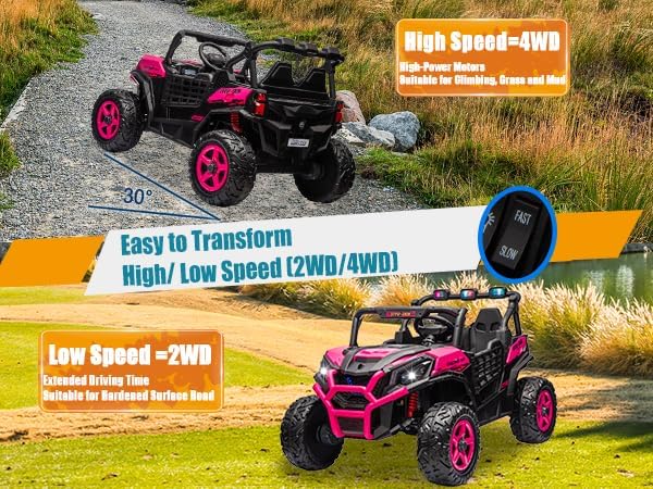 4WD UTV 24V Ride On Toys for Big Kids Ride On 2 Seater Ride On Toys Kids | 2 Seater Ride On Car for Kids Side-by-Side UTV Electric Cars for Kids Electric Ride Car Ride On Toys for Kids 4-8