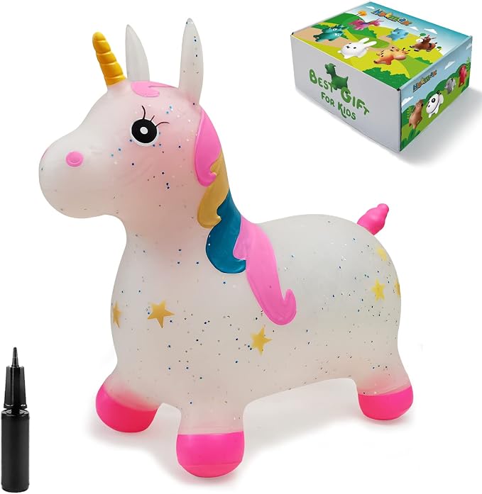 HotMax Unicorn Bouncy Horse Toys for 2 Year Old Girl, Toddlers Bouncing Animals, Ride on Rubber Jumping Toys for Baby Girl or Boy 1st Birthday Gift for 2 3 4 Year Old (Pink Transparent Unicorn)