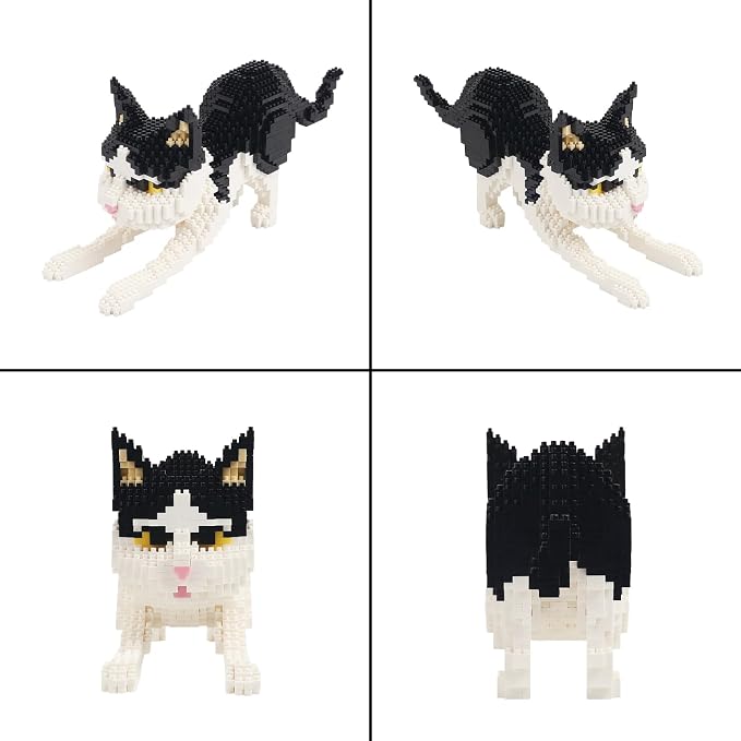 Larcele Cat Mini Building Blocks Animal Set, DIY Micro 3D Building Toy Bricks,1390 Pieces KLJM-05(Black and White Cat)