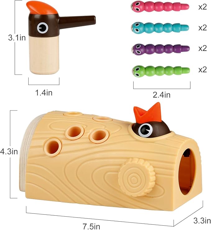 TOP BRIGHT Montessori Toys for 2 Year Old Girl Boy, Fine Motor Skills Toddler Sensory Toys Age 2-4, Woodpecker Worm Toy Magnetic Bird Feeding Game