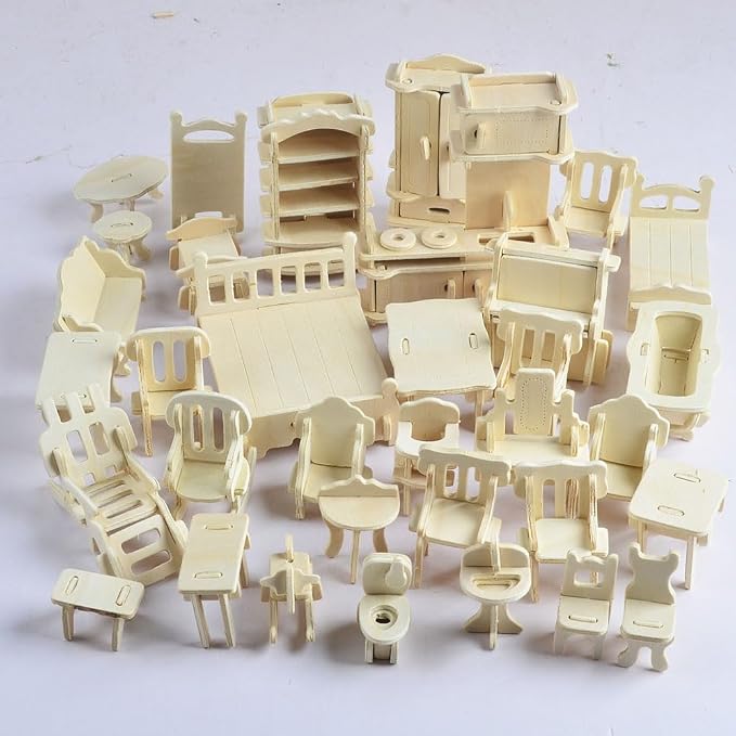 NWFashion 1:20 Scale Wooden Piecese 34Sets Furnitures for Dollhouse(Furniture Sets)