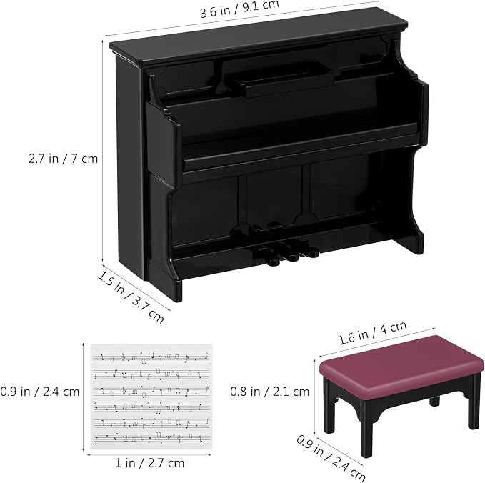 TOYANDONA Piano Keyboard Dollhouse Piano Model Miniature Upright Stool Musical Educational Toy for Kids Micro Landscape Fairy Garden Black