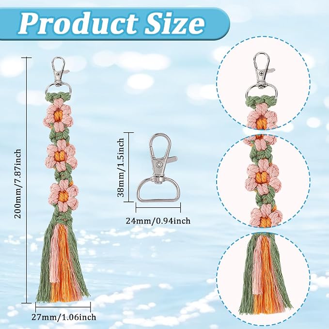 SUNNYCLUE 6 Sets Keychain Making Kits Macrame Keychain Kit Daisy Flower Keychain with Instruction Boho Tassel Keychains Flowers Macrame Kits for Beginners Adults Handbags DIY Hanging Ornament Decor