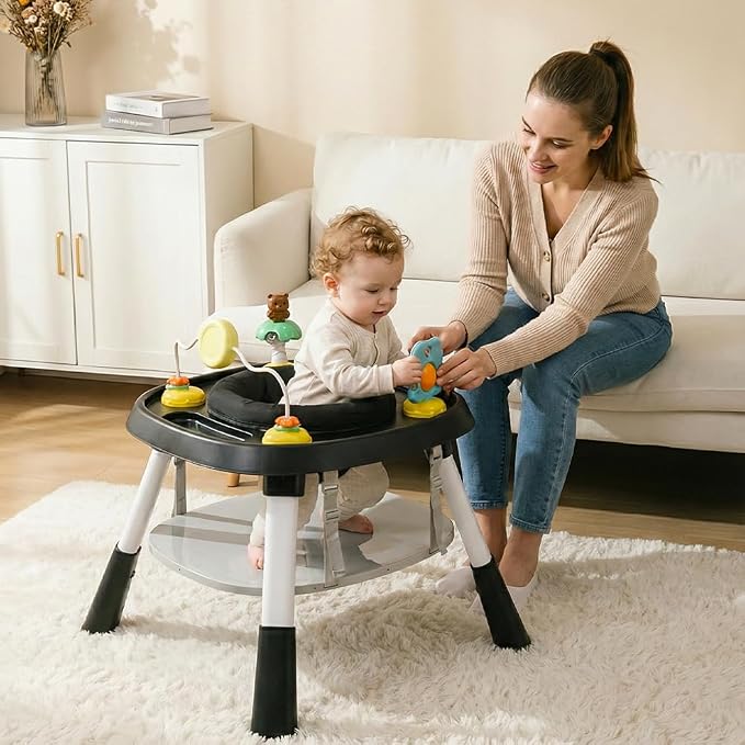INFANS 9 in 1 High Chair, Convertible Baby Highchair for Babies and Toddlers, Table and Chair Set Building Block Infant Dining Booster Seat, Kids Stool with Activity Children Play Kitchen (Black)