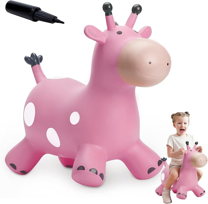 Giraffe Bouncy Animal Hopper for Toddlers, Inflatable Bouncing Hopper Toys, Outdoor Indoor Ride on Horse Bouncer Hopping Toys, Birthday Gifts for Boys Girls 18 Months 2 3 4 5 6 Years Old