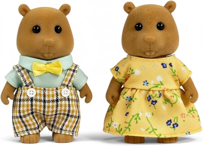 Family Brown Squirrel Figures — Set of 2 Collectible Flocked Mini Dolls with Removable Clothes, Dollhouse Pretend Play Set for Kids Ages 3+
