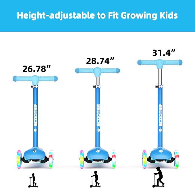 XJD Toddler Scooters for Kids 3-8, 3 Wheel Scooters for Kids 110lbs, LED Light-Up Wheels and Side, 3 Adjustable Height, Lean-to-Steer, Birthday Gift Toy for 3-8 Year Old Girl Boy