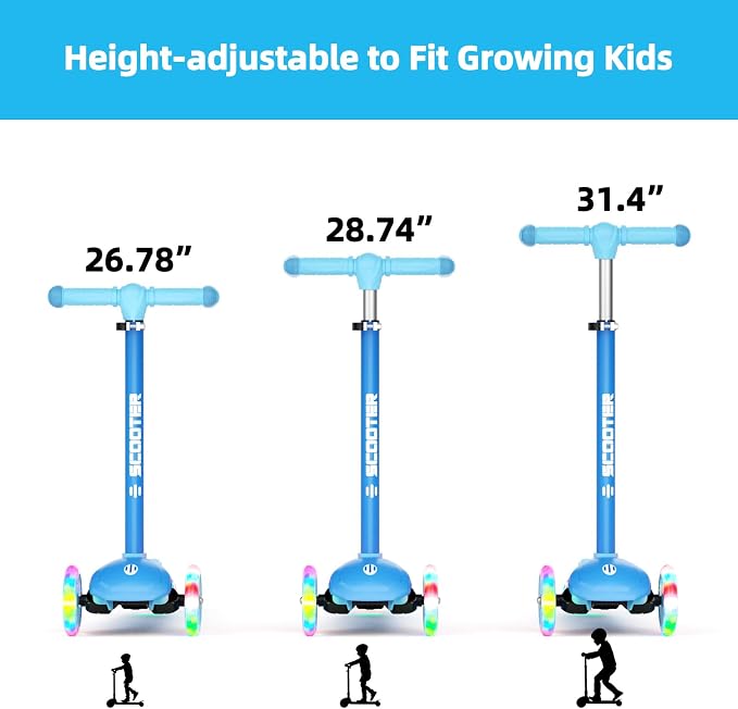 KORIMEFA Scooter for Kids Ages 3-8 with Light-Up Wheels & Deck, 3-Wheel Toddler Scooter with Adjustable Height, Anti-Slip Deck, Lean-to-Steer
