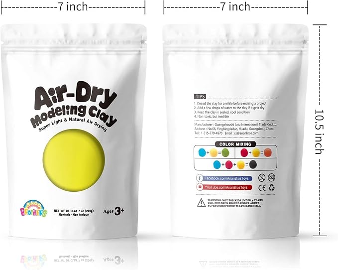 Sago Brothers Yellow Modeling Clay for Kids, 7 oz | Molding magic clay for kids air dry, super soft for DIY slime. Ultra light modeling clay for toddlers, kids & teens.
