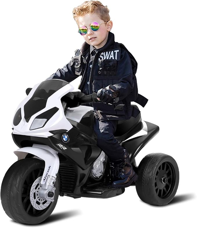 Costzon Kids Electric Ride on Motorcycle w/Headlights &Music, Pedal, Licensed BMW 6V Battery Powered 3 Wheels Motorcycle Toy for Children Boys & Girls (Black)