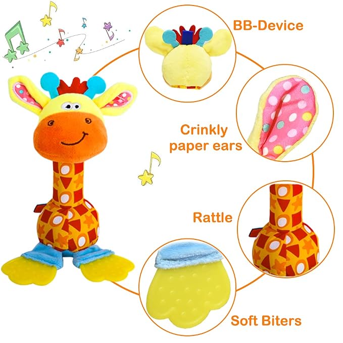 Baby Soft Rattles Shaker, Infant Developmental Hand Grip Baby Toys, Baby Sensory Learning Toys with Teether, Sounds for Baby and Stuff from 0-3-6-9 Months Old