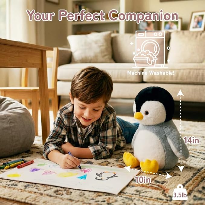 Niuniu Daddy 14" | 3.5 Pound Penguin Weighted Stuffed Animal for Kids & Adults, Large Plush Toy with Soft Fur, Weighted Plushies Pillow for Sensory Calm, Huggable Gift for Everyday Comfort