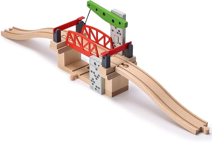 SainSmart Jr. Wooden Train Set Accessories, Moveable Lifting Bridge Set with Track for Kids Compatible with Thomas, Brio, Chuggington, Melissa and Doug