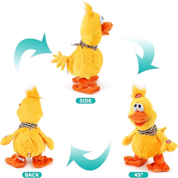 13" Quacking Duck Musical Stuffed Animal Plushies Walking Singing Waving Electronic Interactive Plush Toy for Kids Boys Easter