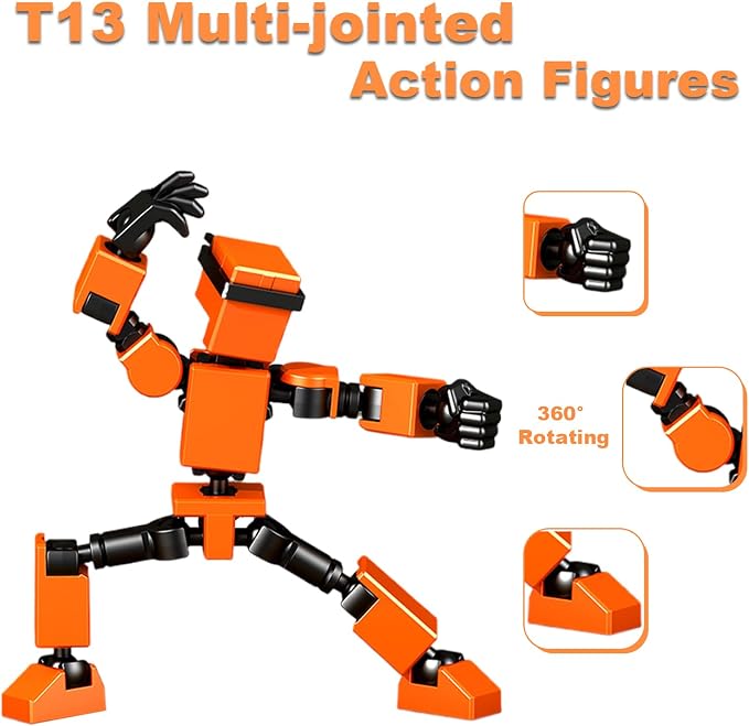4PCS Mini Titan T-13 Action Figures Set, Assembly Completed Luck Dummy Robot 13 Action Figure Toys for Boys Stick Figures with Multi Joints Movable Fidget Gifts for Kids(Black+Orange+Green+Blue)