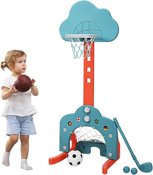 Costzon Kids Basketball Hoop, Toddler Sports Activity Center w/ 5 Adjustable Height Levels, Basketball Soccer Golf Game Set, Indoor Outdoor Basketball Hoop Set Gift for Baby Infant