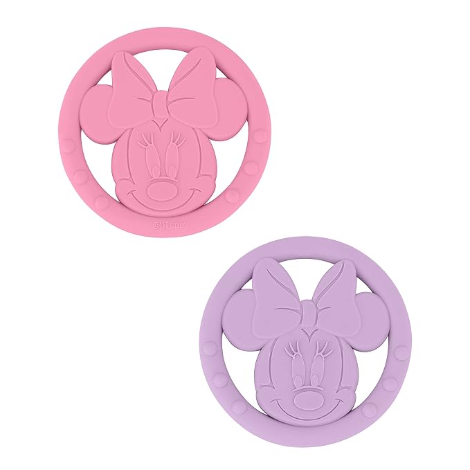 Cudlie Disney Silicone Teether Toy Set for Infants, Food Grade and BPA Free Teethers for Babies 6-12 Months, 2-Pack Teether Toys for Newborns Minnie Mouse II