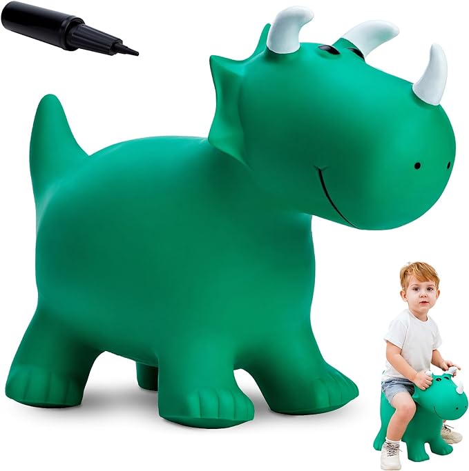 Kids Dinosaur Bouncy Animal Toys, Inflatable Triceratops Bouncer, Ride on Bounce Hopper, Indoor Outdoor Activity Birthday Gift for 18 Months 2 3 4 Years Old Boys