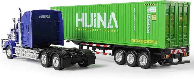 Container Semi Truck Toys, 1/50 for Kenworth W900 Big Metal Transport Box Diecast Truck Trailer Model Toy Gifts for Boys Adult Car Collector- Green