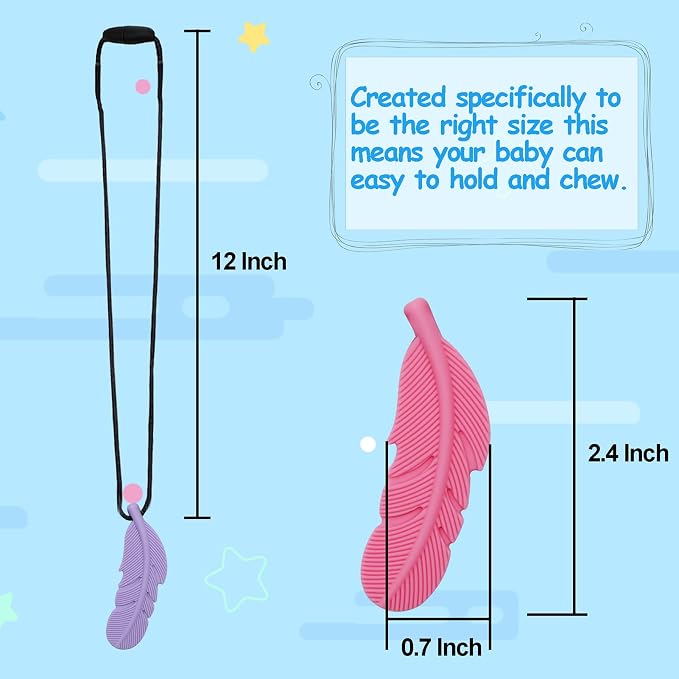 Chew Necklaces for Sensory Adult and Kids, Silicone Feather Chewy Necklace for Autism, ADHD, Chewing, Oral Motor Therapy Tools for Mild Chewers