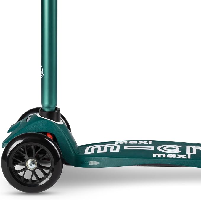 Micro Kickboard - Maxi Deluxe Eco 3-Wheeled, Lean-to-Steer, Swiss-Designed Micro Scooter Made with Recycled and Sustainable Materials for Elementary Kids, Ages 5-12 (Dark Green)