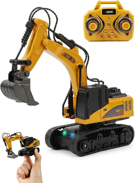 SHINESIGNAL10 Channel Mini RC Excavator Toy, Remote Control Excavator for Adult, Metal Aolly Bucket,Type-C Rechargeable, Construction Vehicle Toy for Boys 3+ Year Old