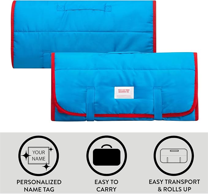 Super Soft Plush Toddler Quilted Nap Mat with Built in Blanket and Pillow