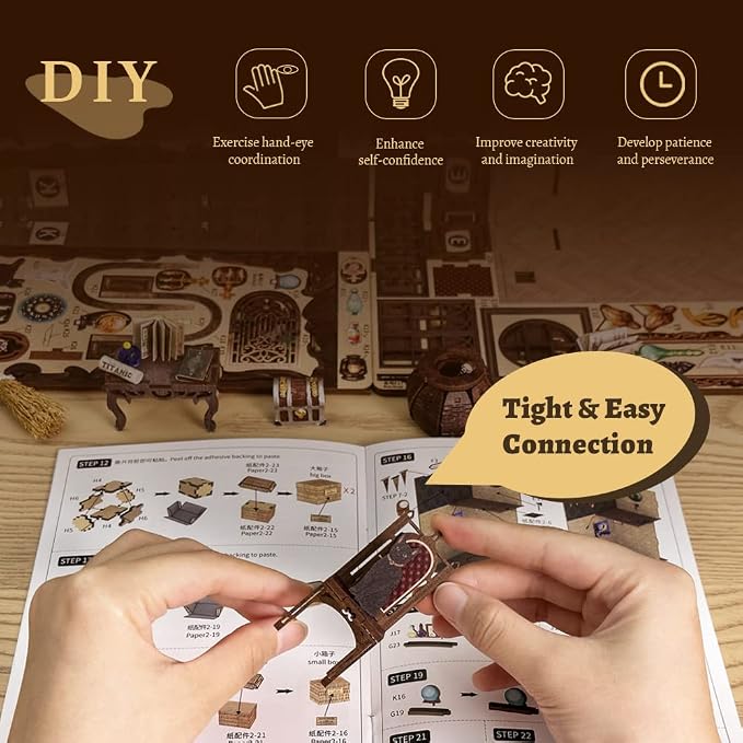 CUTEBEE Book Nook Kit - DIY Miniature House Dollhouse Kit for Adults and Teens, 3D Wooden Puzzle Booknook Build Bookshelf Decor, Gifts for Family and Friends (Magic Pharmacist)