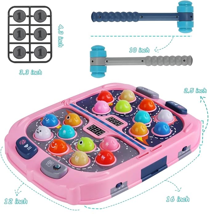 Toy Whack Game Mole for Girls, Toddler Toys for 3-8 Year Old Girls, Kids Gift for Girls Ages 3, 4, 5, 6, 7, 8, 9, 10+ Years Old, 3-12th Birthday Interactive Educational Toys with Sound, Light, 3 Modes