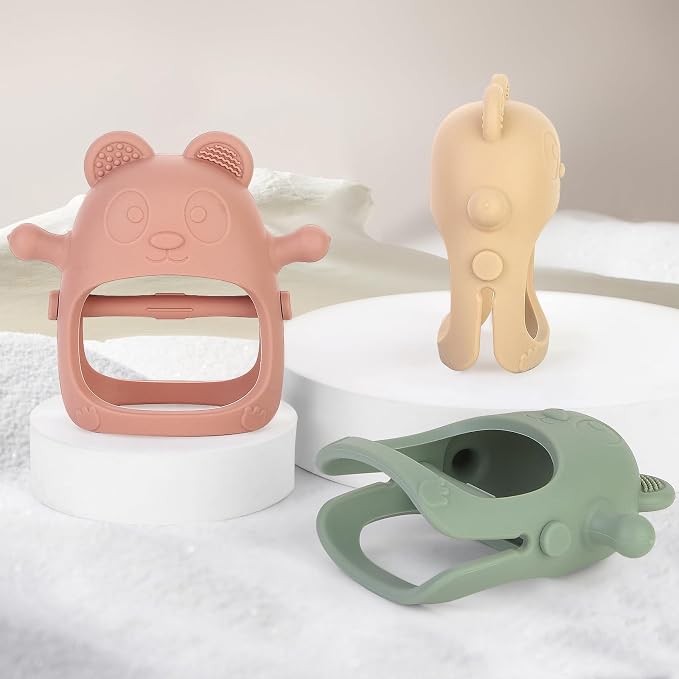 Eascrozn 3 Pack Baby Teething Toys 3 Months+, Silicone Teething Mitten for Babies Anti Drop Wrist Hand Teether, Baby Chew Toys for Sucking Needs