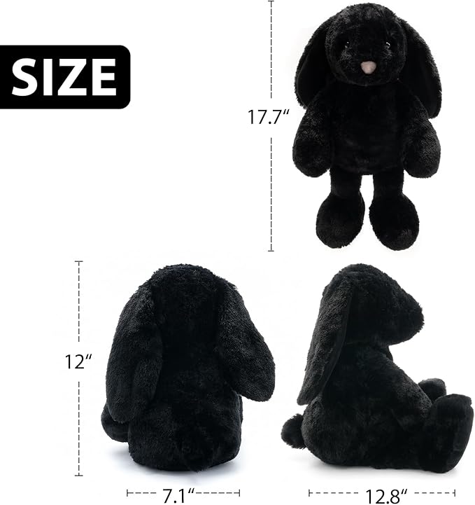 WEIGEDU Black Rabbit Bunny Stuffed Animal Plush Toy with Floppy Ears | 17.7 Inch, Soft Plush Cuddle Buddy, Gift for Boys, Girls, Nursery Decor, Easter