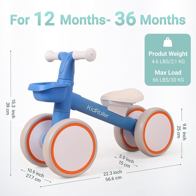 Kid's Balance Bikes for 1 Year Old Boys and Girls, 12-36 Months Toddler Ride-on with Adjustable Seat and a Front Basket, First Birthday Gifts Sky Blue