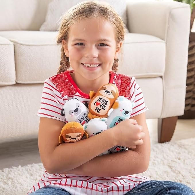 Fun Express Jesus Loves Me Plush Stuffed Animals 48 Piece Party Favors for Kids - Small Plushies Bulk Gifts Set | Classroom Prizes Treasure Box Toys Goodie Bag Stuffers for Church Sunday Events