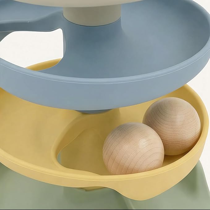 Little Rawr Silicone Ball Drop Tower Toy for Toddlers, 4-Tier Rolling Ramp Track with Wooden Balls, Soft Food-Grade Silicone Montessori Toy for Early Learning, Fine Motor Skill Development, Ages 1–3